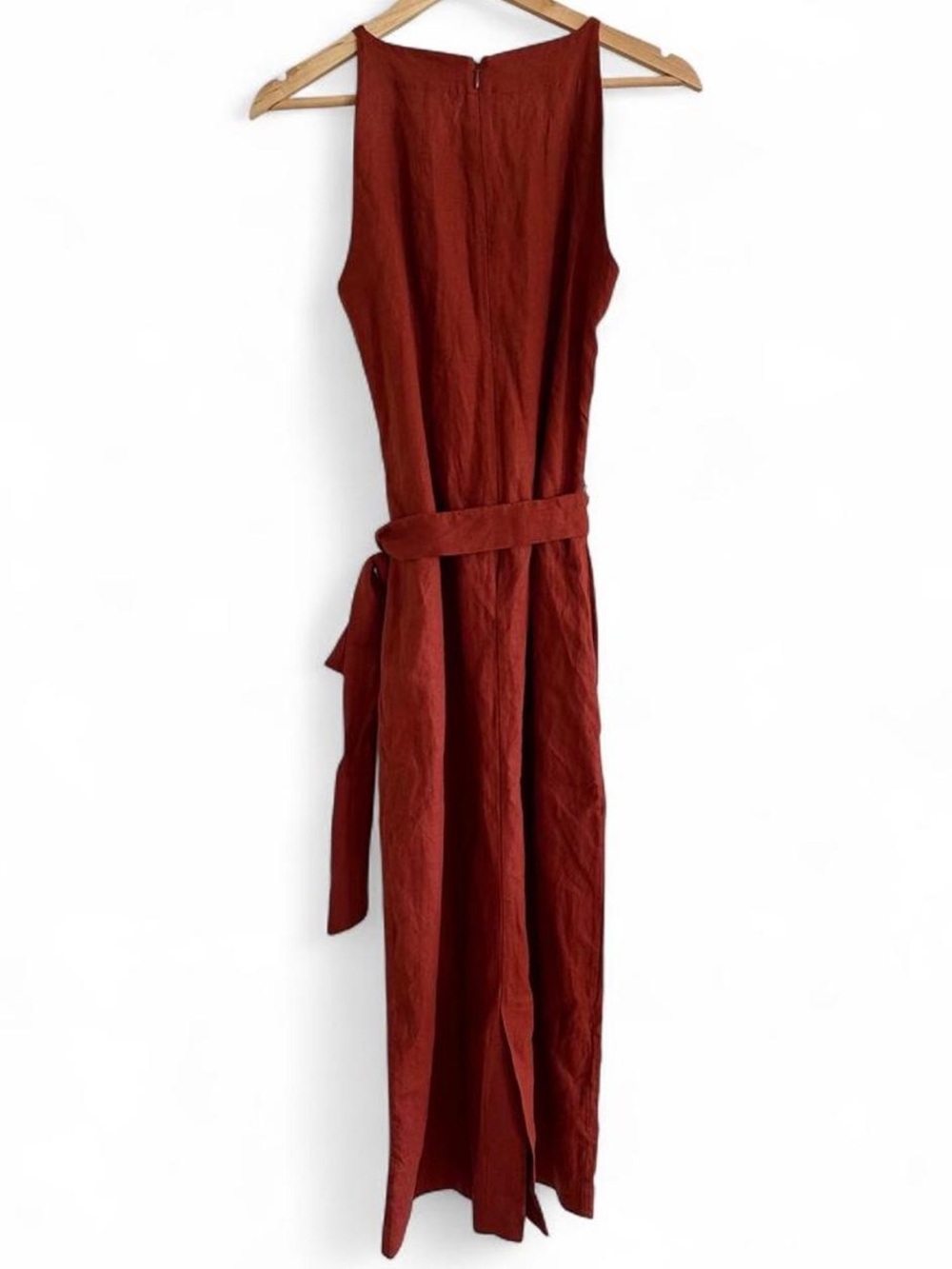 Boden 100% Linen Belted Maxi Dress Rust Terracotta Pockets NWT US 6 Minimalist - Picture 3 of 8